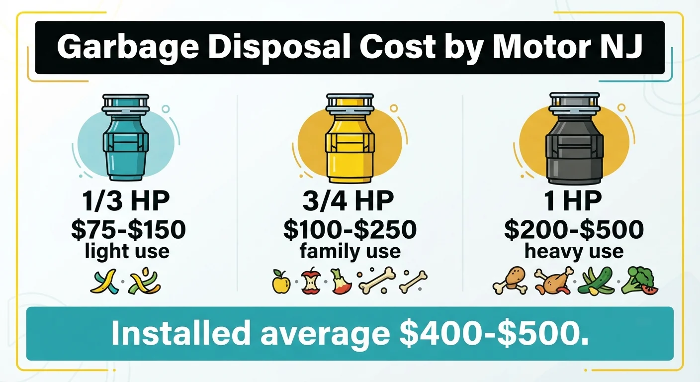 Garbage disposal replacement cost by motor size for NJ homes