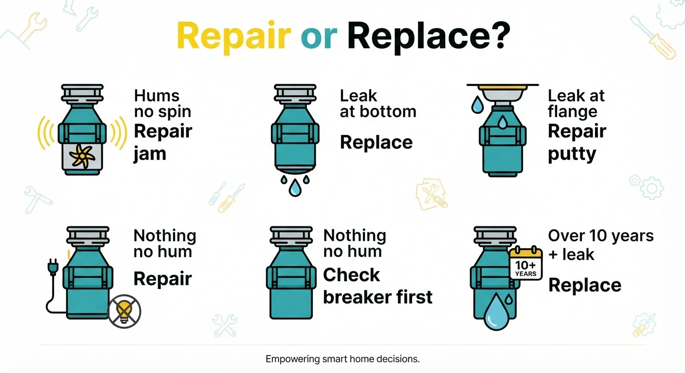 Repair vs replace a garbage disposal, symptom guide for NJ homeowners