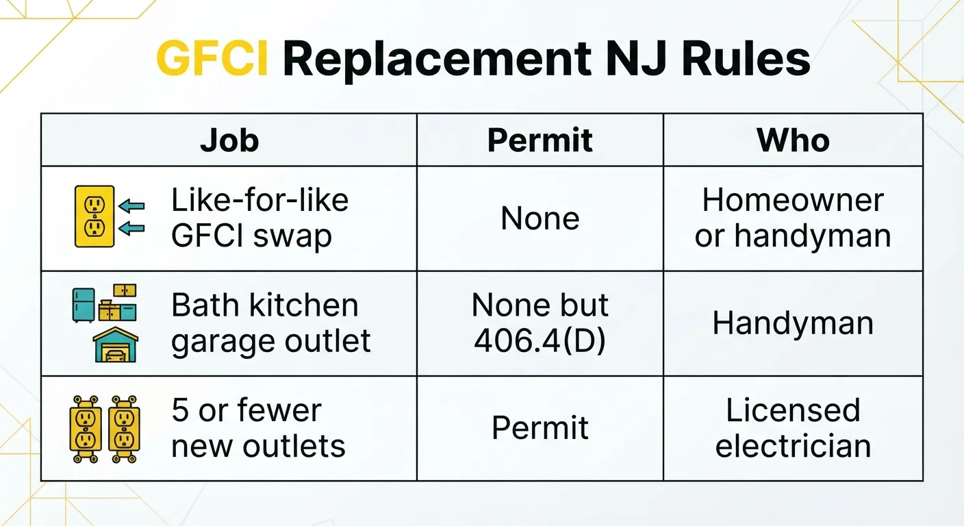 GFCI outlet replacement rules in NJ — when you can DIY vs when a permit is required