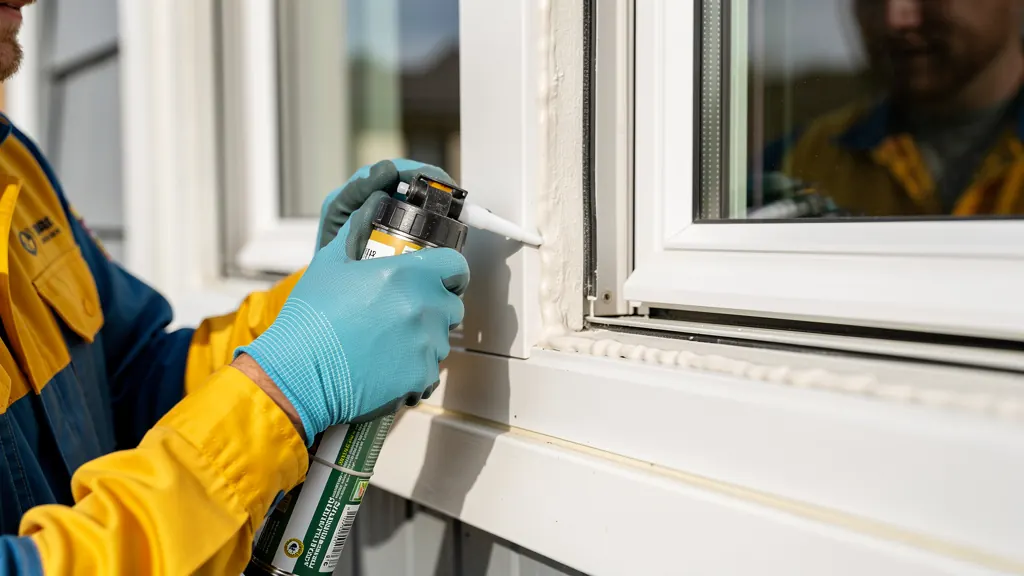 Installer applying weatherstrip sealant around a newly installed window