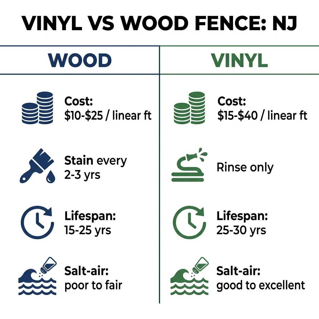 Infographic: vinyl vs wood fence comparison for NJ