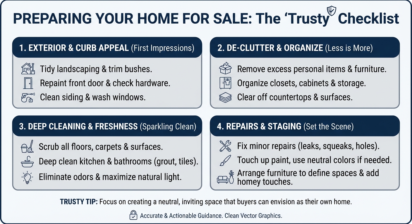 Preparing Your Home for Sale: The 'Trusty' Checklist SEO Infographic - Home Safety Tips