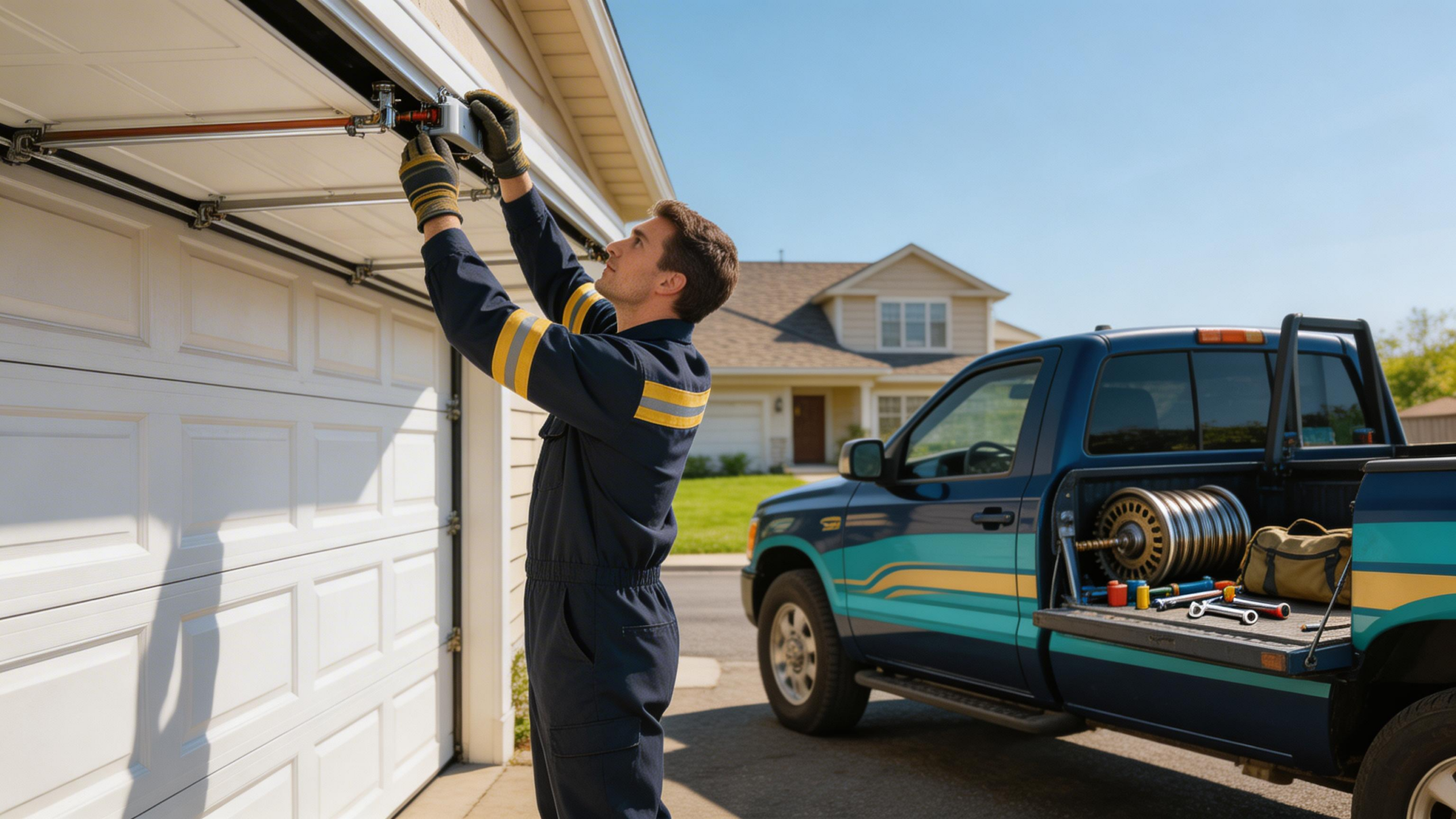 Professional Garage Door Technician at Work