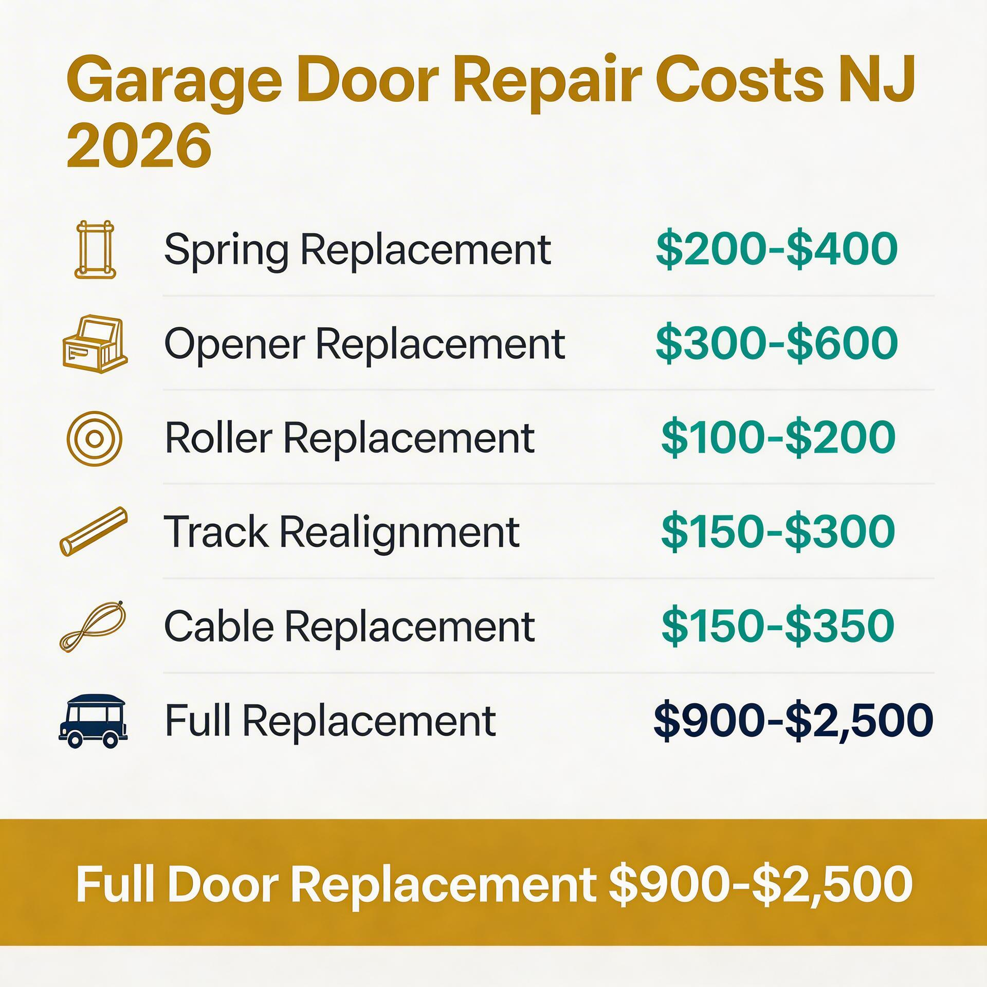 Garage Door Repair Cost Breakdown NJ 2026