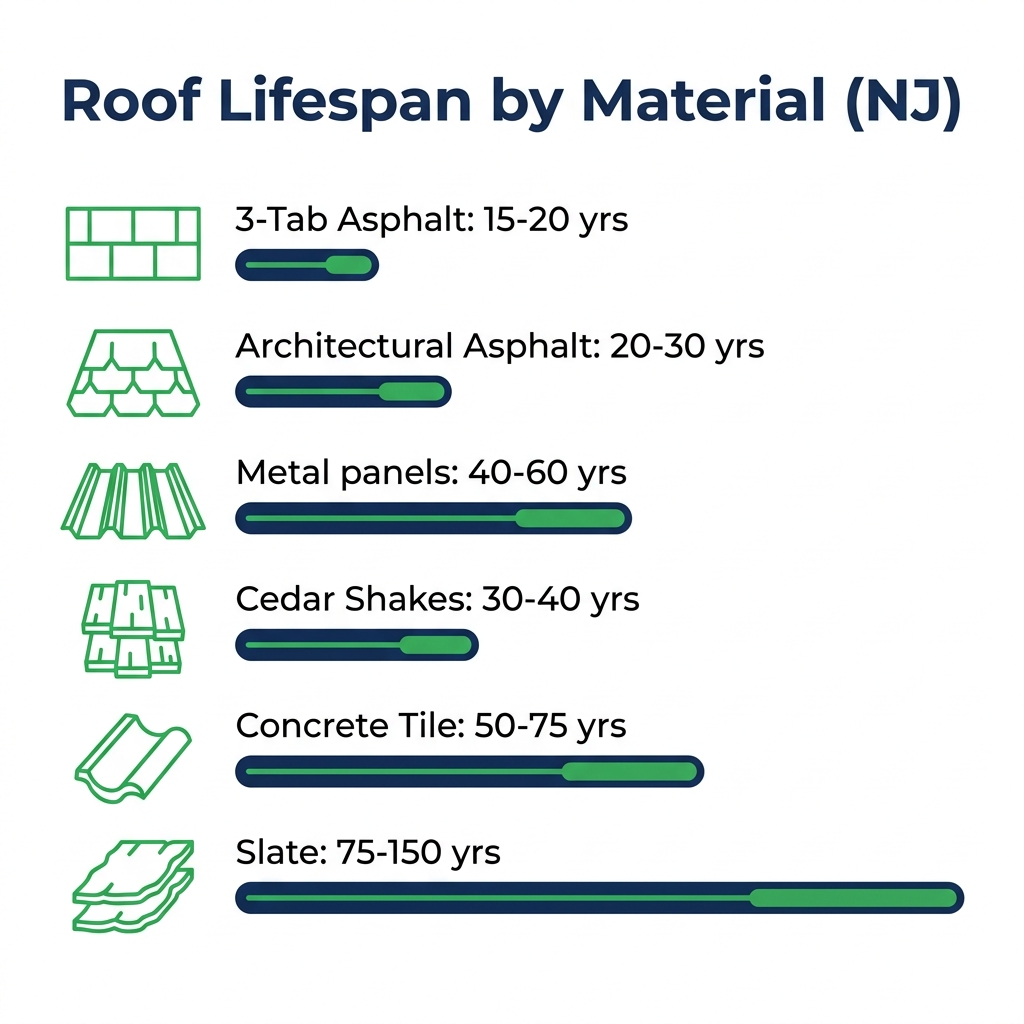 Infographic: roof lifespan by material for NJ homes